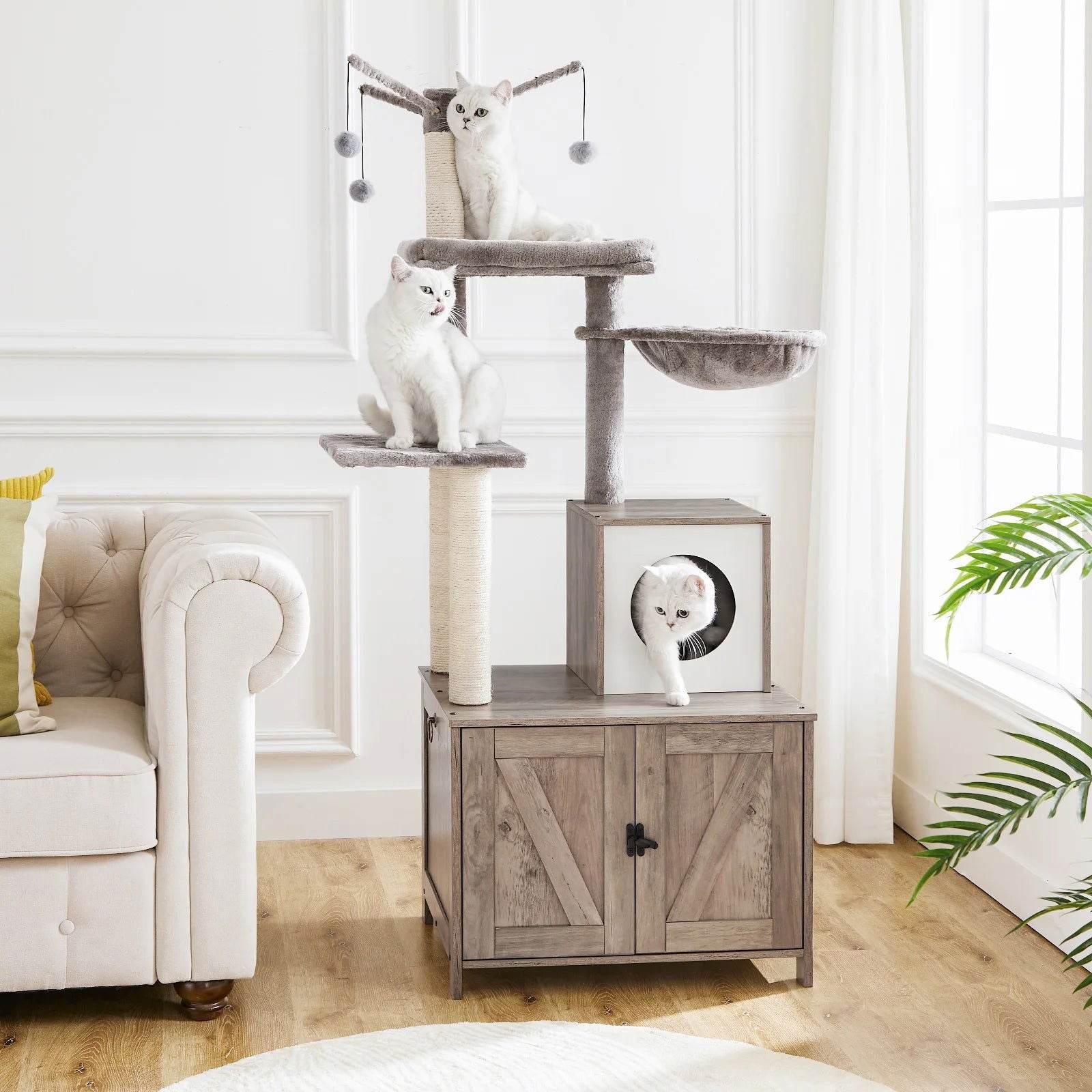 Katzenmöbel Katzenbaum Kratzbaum Schrank Katzenklo Holz 150cm TRENDMOPS WOODYJOY - Trendmops