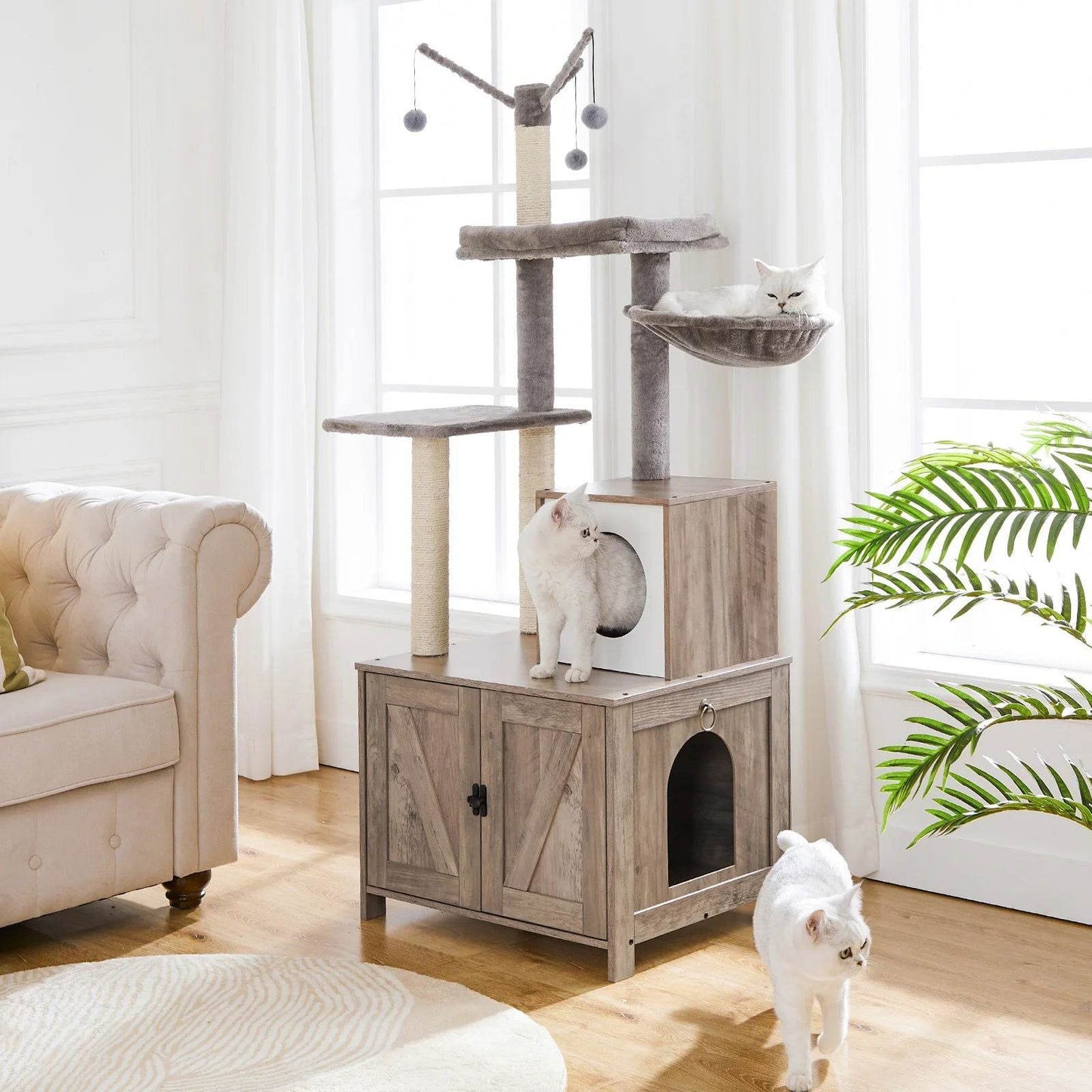 Katzenmöbel Katzenbaum Kratzbaum Schrank Katzenklo Holz 150cm TRENDMOPS WOODYJOY - Trendmops