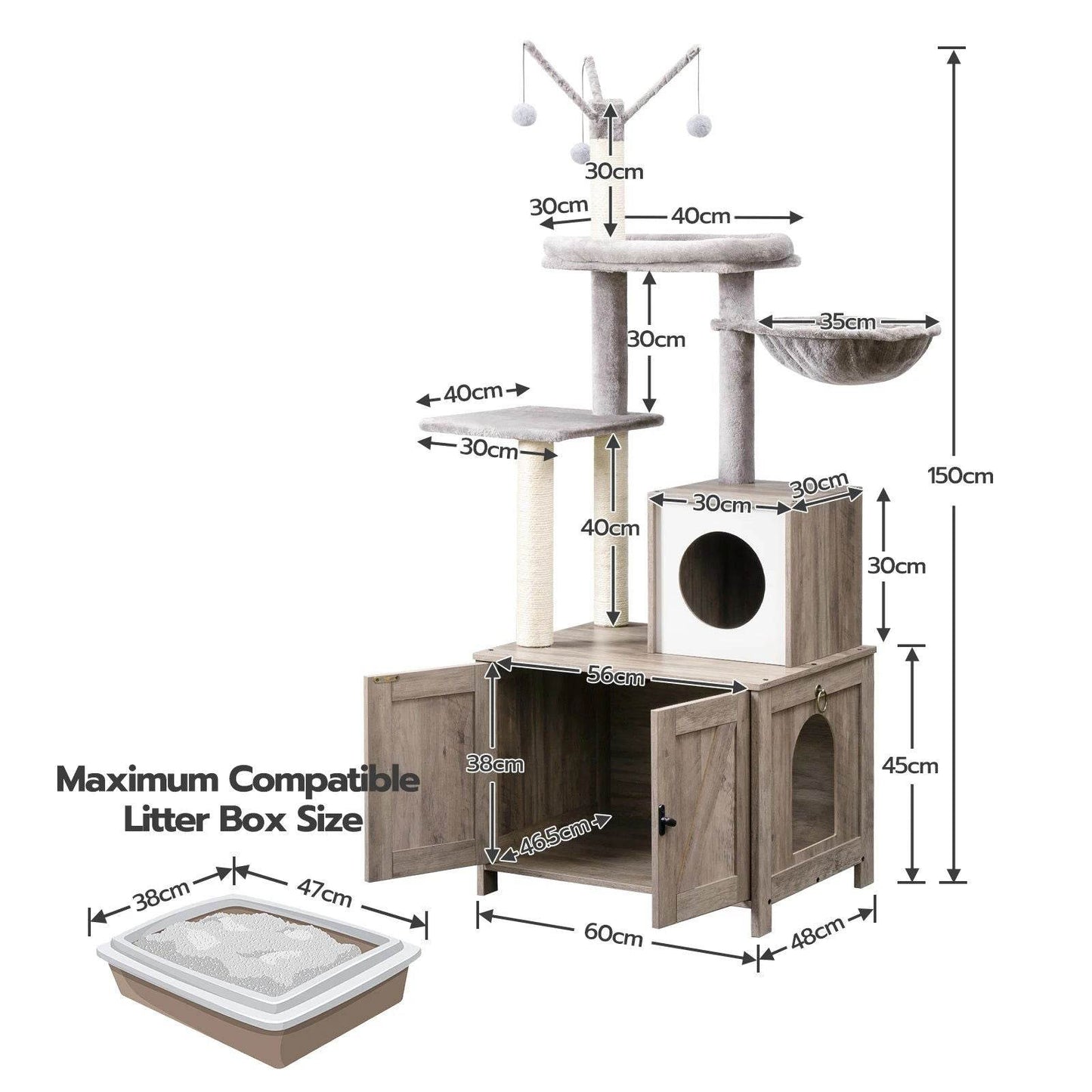 Katzenmöbel Katzenbaum Kratzbaum Schrank Katzenklo Holz 150cm TRENDMOPS WOODYJOY - Trendmops