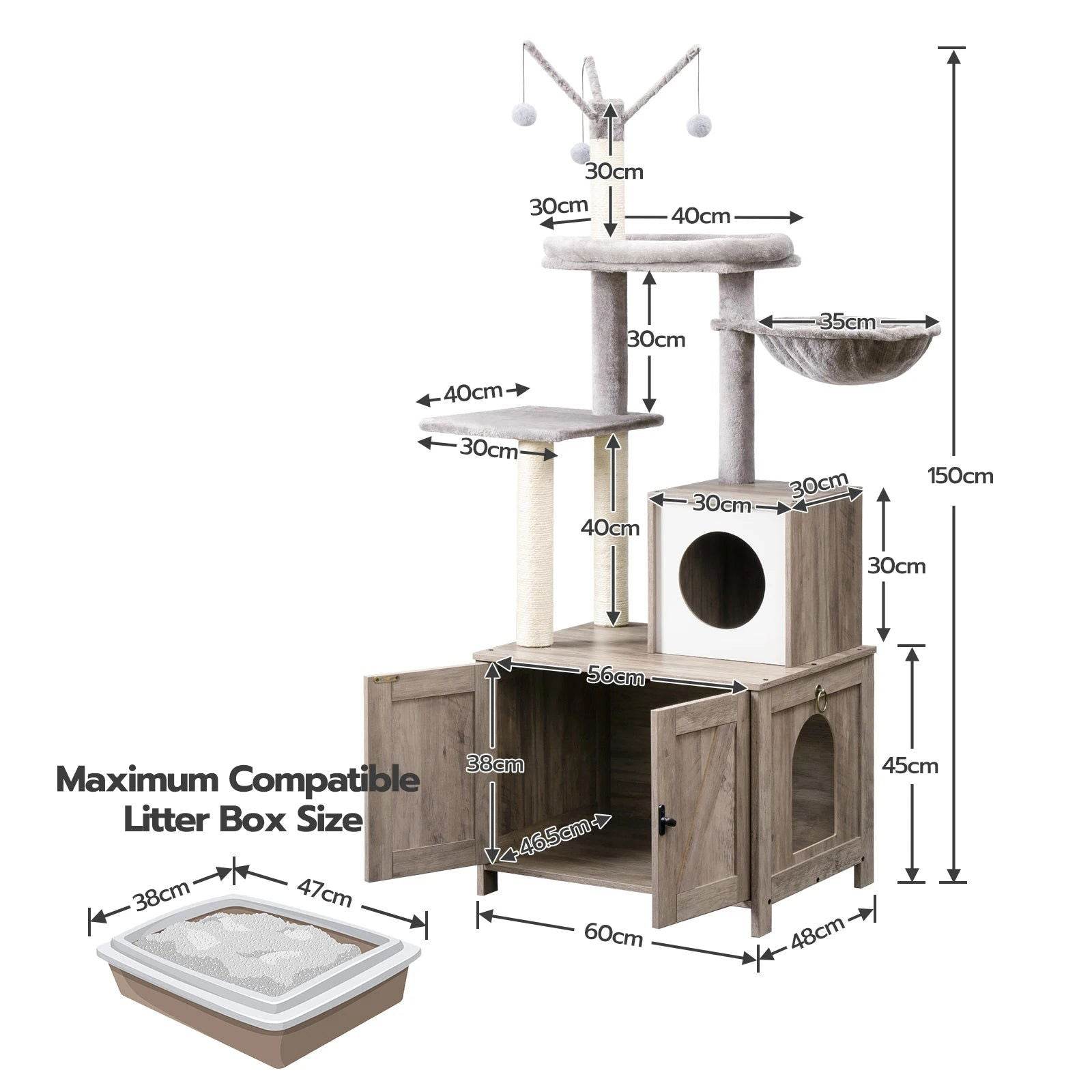 Katzenmöbel Katzenbaum Kratzbaum Schrank Katzenklo Holz 150cm TRENDMOPS WOODYJOY - Trendmops