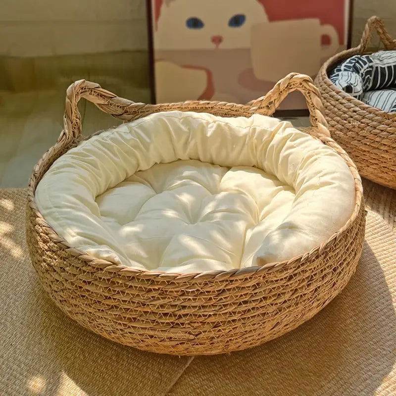 Katzenbett geflochten Korb rund Rattan Katze TRENDMOPS INAMORA - Trendmops