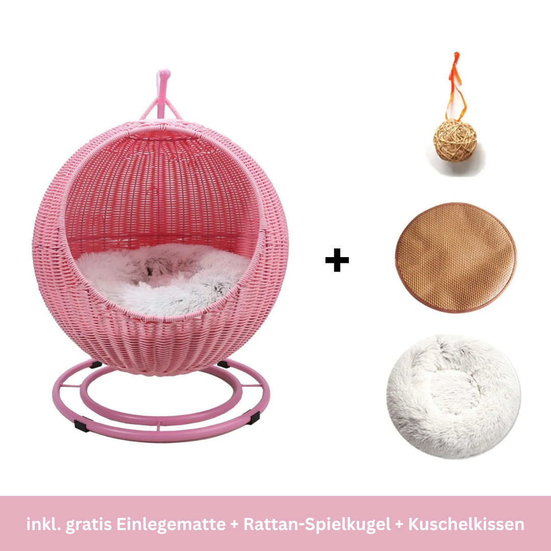 Hängendes Katzenbett Kugel Rattan Katze TRENDMOPS CATLOUNGE