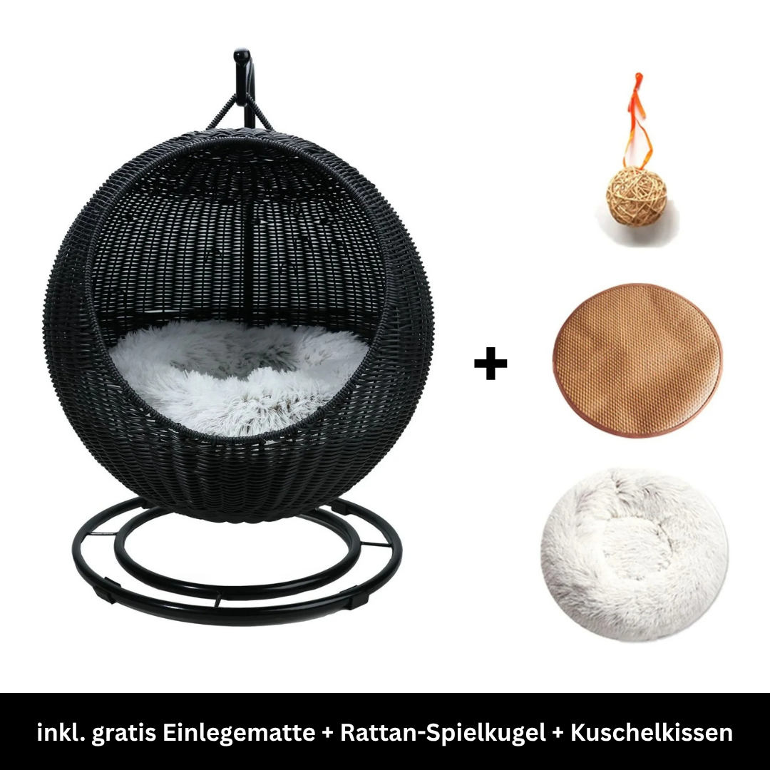 Hängendes Katzenbett Kugel Rattan Katze TRENDMOPS CATLOUNGE