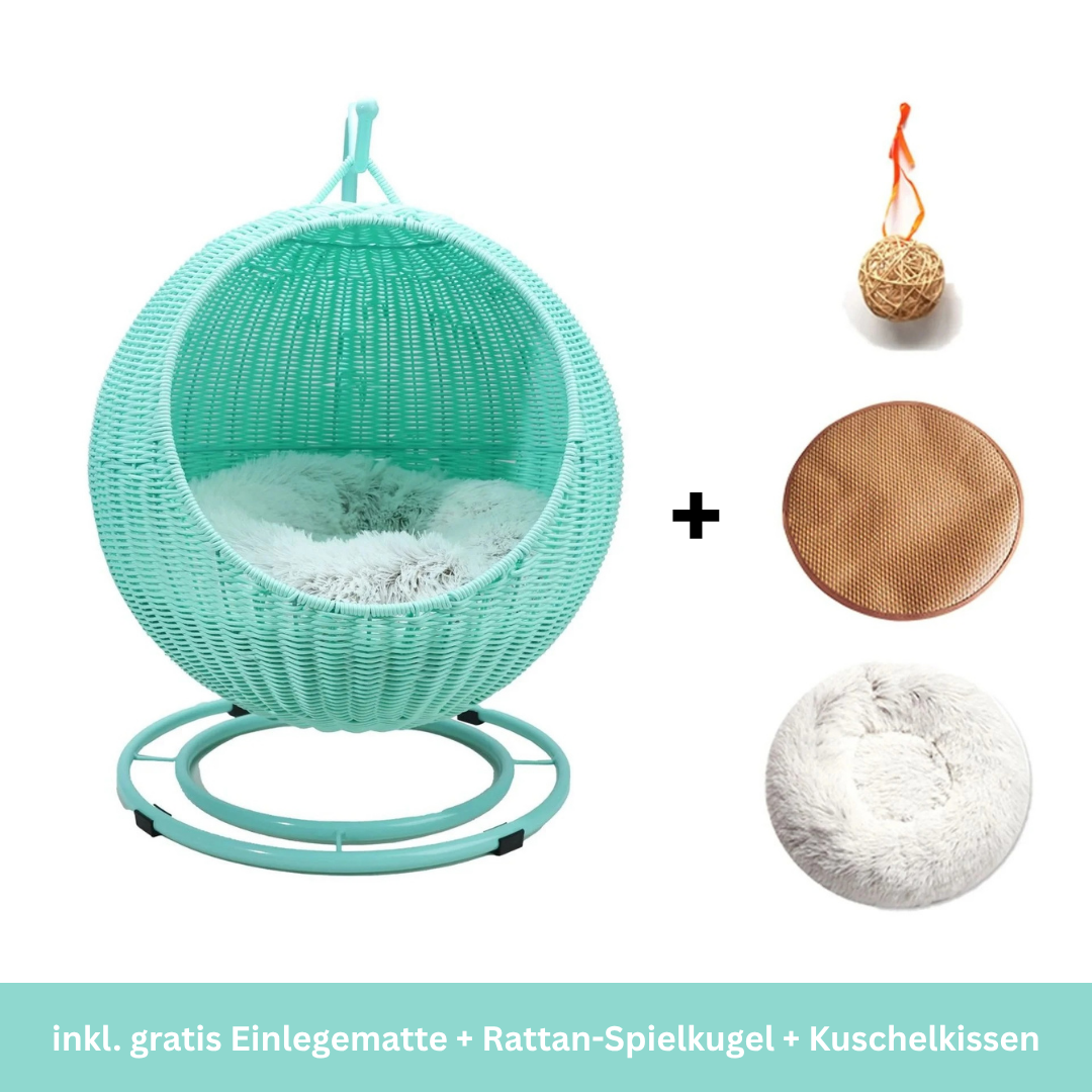 Hängendes Katzenbett Kugel Rattan Katze TRENDMOPS CATLOUNGE