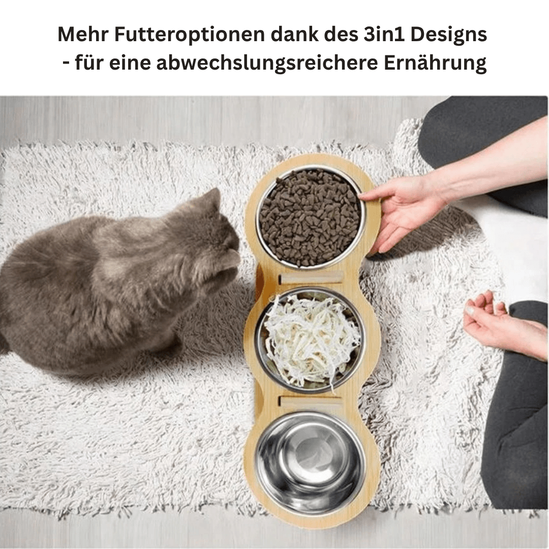 3in1 erhöhter Futternapf Fressnapf Futterstation Holz Katze TRENDMOPS SNACKSTATION