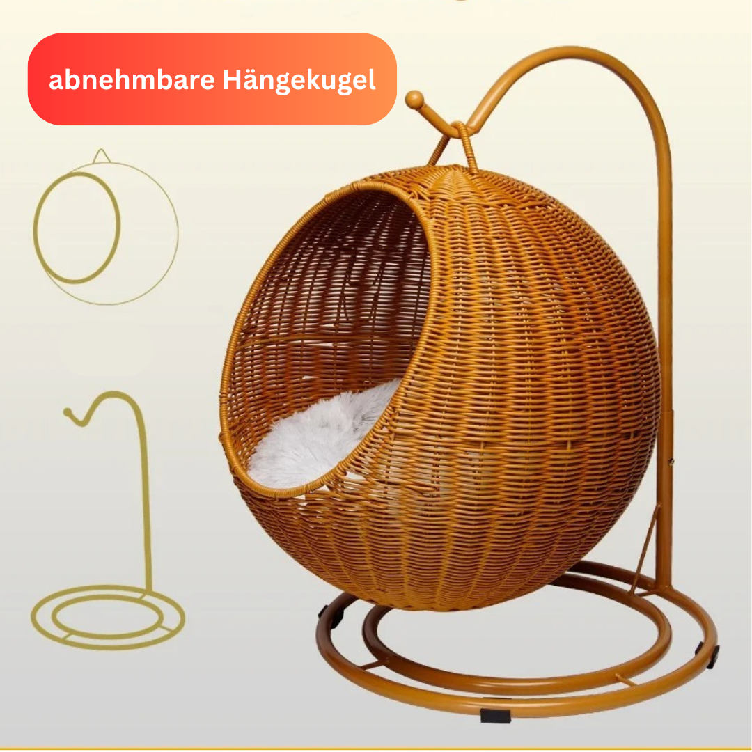 Hängendes Katzenbett Kugel Rattan Katze TRENDMOPS CATLOUNGE