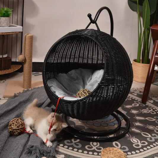 Hängendes Katzenbett Kugel Rattan Katze TRENDMOPS CATLOUNGE