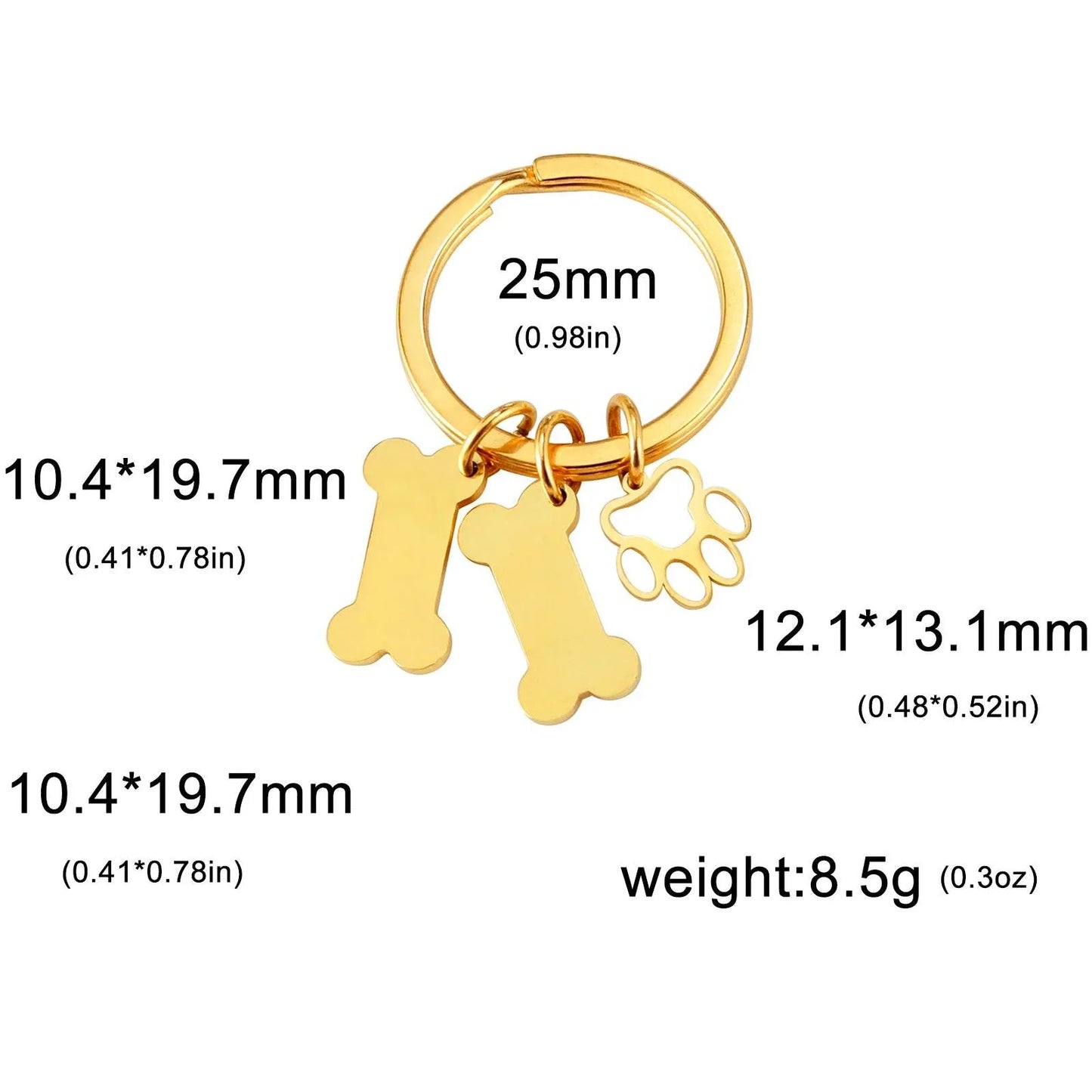 Schlüsselanhänger Hund Knochen Pfote Gold Silber TRENDMOPS INVERA - Trendmops