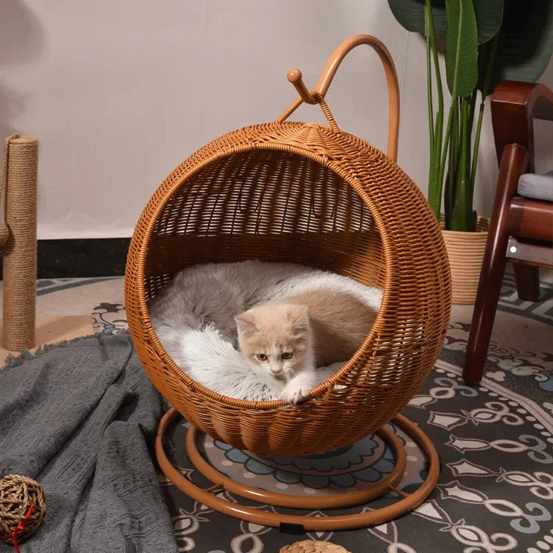 Hängendes Katzenbett Kugel Rattan Katze TRENDMOPS CATLOUNGE
