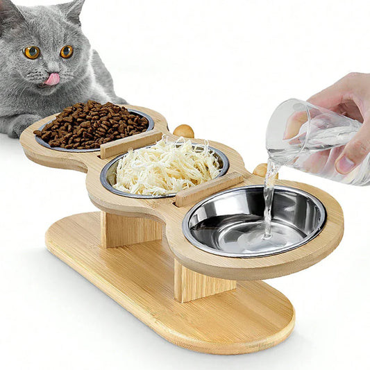 3in1 erhöhter Futternapf Fressnapf Futterstation Holz Katze TRENDMOPS SNACKSTATION