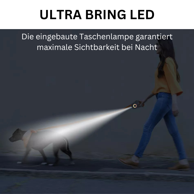 TRENDMOPS SECURAPAW - 5m Automatik-Rücklaufleine für Hunde mit LED-Beleuchtung und integrierter LED-Taschenlampe