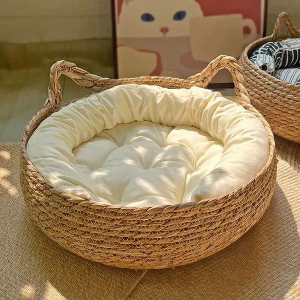 Katzenbett Korb rund Rattan Kissen TRENDMOPS INAMORA - Trendmops