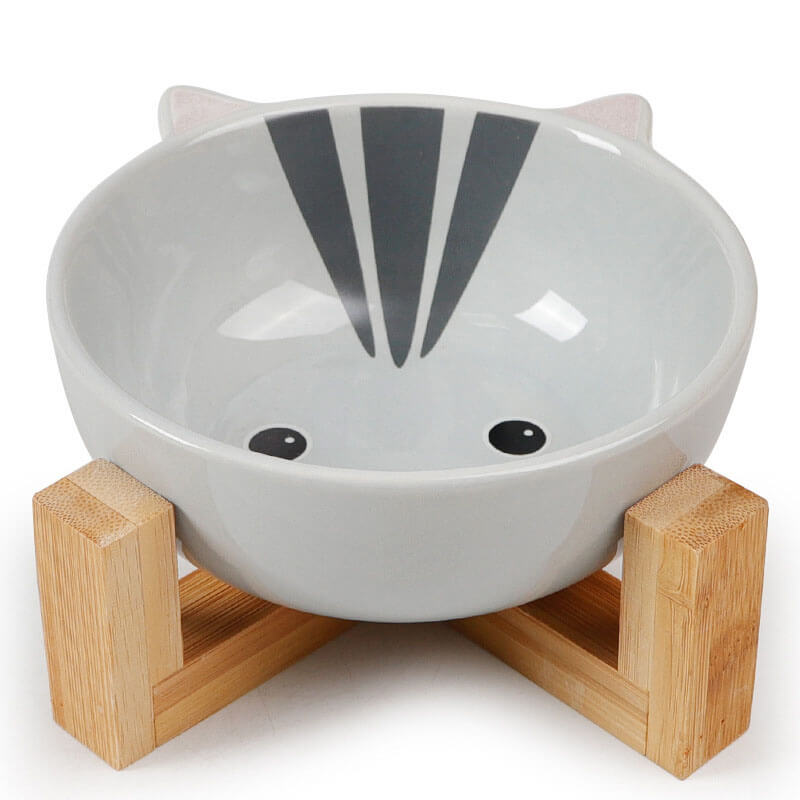 SNACKYBOWL - Futternapf für Katzen, aus Keramik mit dekorativem Holzfuß