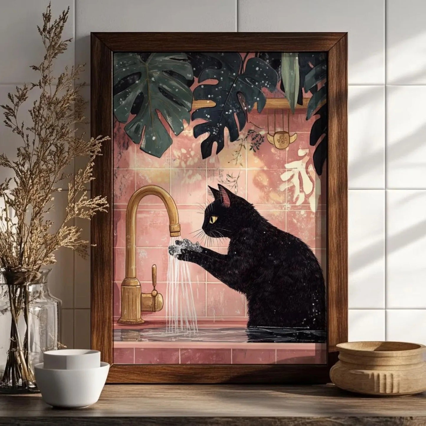 Katzenbilder 3er Set Leinwand Kunstdruck Badezimmer TRENDMOPS CATMAGIC
