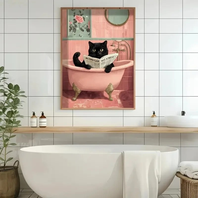 Katzenbilder 3er Set Leinwand Kunstdruck Badezimmer TRENDMOPS CATMAGIC